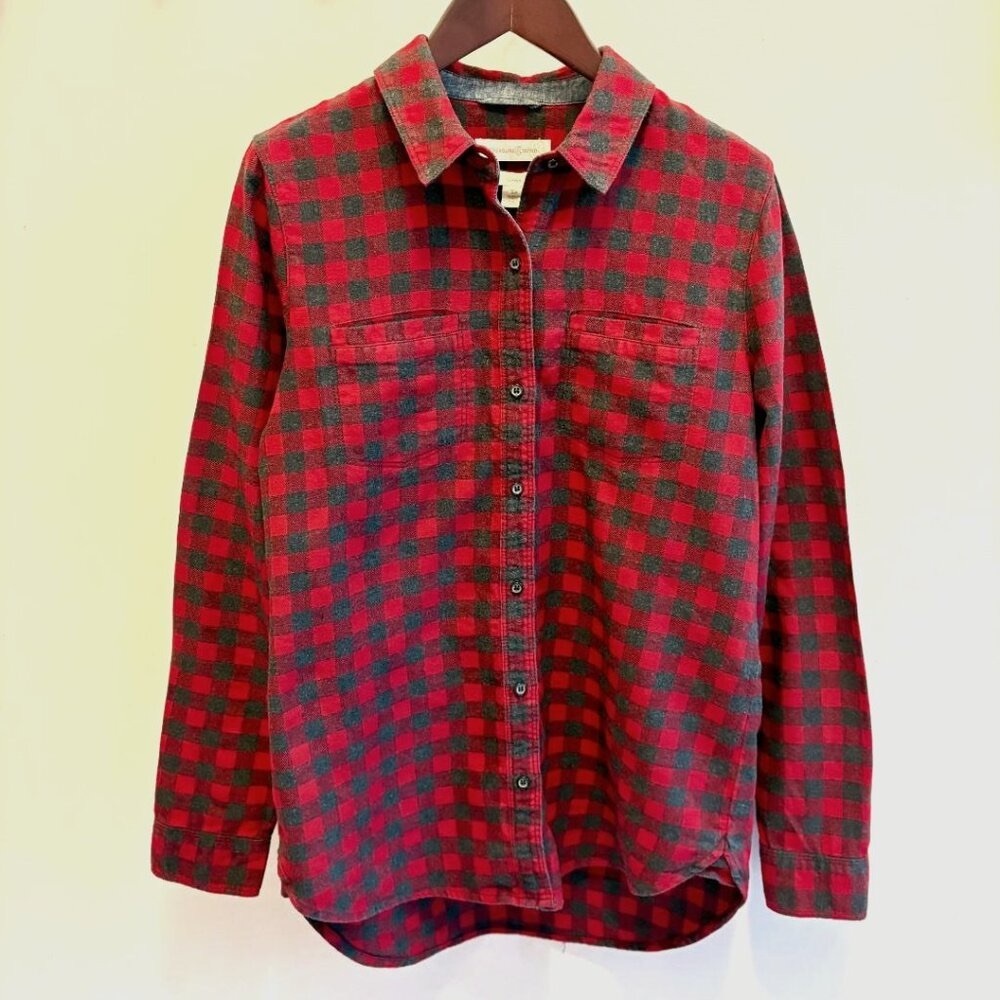 Treasure & Bond (Nordstrom brand) Red & Gray Plaid Flannel Shirt